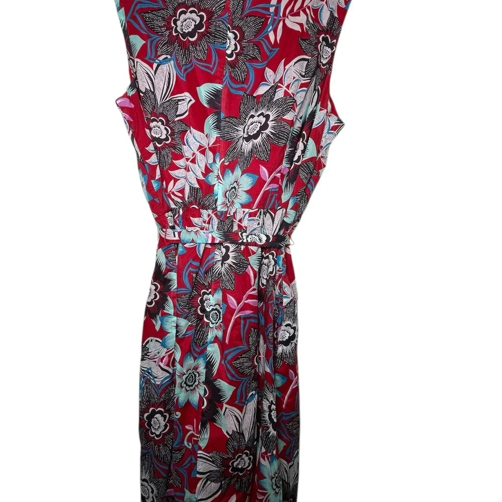 Talbots Red Jacobean Floral Tie Waist Flare Dress - Picture 2 of 4